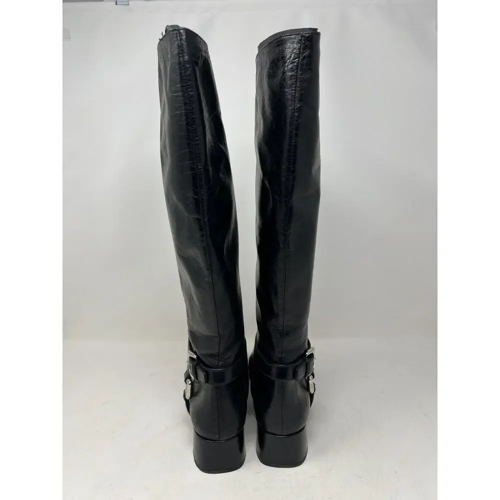 PRADA CAVALIERE Black 2011‎ EUC Knee High Harness SHOES BOOTS 39